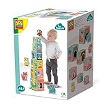 SES Creative | Stapelturm mit Tierfiguren aus Holz für Babys ab 6 Monaten | 7 Farbige Würfel & 3...