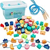 Faerly® Fädelspiel 60 Teile + Box - Montessori Spielzeug ab 2 3 4 5 6 Jahre für Kinder...