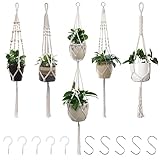 Makramee Blumenampel 5er Set, Boho Deko Baumwollseil Hängeampel Beige Blumentopf für Pflanzen...