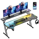VidaTeco 120cm Gaming Tisch, Gaming Schreibtisch mit LED, PC Tisch Gaming mit Kohlefaseroberfläche,...