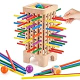 Montessori Spiel Brettspiel aus Holz, Würfelspiel für die Familie, 42 Stück Holzstäbchen...