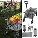 Bollerwagen faltbar | 90x50cm Eisen Polyester grau bis 100Kg Tragkraft | Leiterwagen mit 360°...