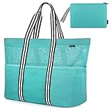 GAGAKU Strandtasche mit Reißverschluss XXL Familie Badetasche Extra Große Netztasche für Damen,...