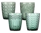 CRISTALICA 4er Set Trinkglas, Saftglas, Wasserglas Grün mit Gemischten Motive, ca. 300ml