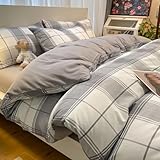 Grau Karierter Bettbezug mit Linien Streifen Geometrischem Muster Bettwäsche 135x200 für Zuhause...