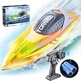 JONRRYIN Ferngesteuertes Boot, RC Boot mit LED-Licht für Pools und Seen, 2,4 GHz Ferngesteuerte...