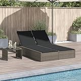 Somanki Doppel-Sonnenliege mit Kissen Grau Poly Rattan, Gartenliege, Liegestuhl, Sonnenstuhl,...