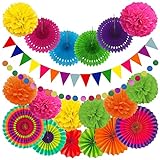 LEAO 20 Stück Fiesta Party Dekoration Mexikanische Deko, Hängende Papier Pompoms Aufhängen...