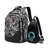 Asge Schulrucksack Jungen Teenager Nylon Groß Schultaschen Mädchen Ranzen Kinder Rucksäcke Druck...