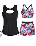 JASAMBAC Tankini Damen GroßE GrößEn,Badeanzug Damen Bauchweg.3-Teiliger Bikini Damen...