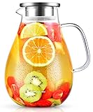Glaskaraffe, veccom 2.4L Karaffe, Wasserkaraffe mit Deckel, Glaskaraffe mit Deckel, Borosilikatglas...