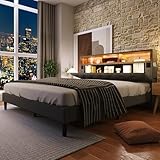 OXENKA Polsterbett Doppelbett Stauraum-Kopfteil Bett mit LED-Beleuchtung Bettgestell Lattenrost aus...