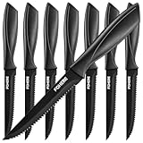FOHERE 8 Steakmesser Set, Schwarze Steakmesser mit Sägezahn, Edelstahl, Küchenmesser, Perfekt für...