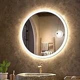 KWW 80 cm LED Badezimmerspiegel, Runder Eitelkeitsspiegel, Farbtemperatur Einstellbar, Anti-Nebel...