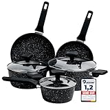 La Moustache - 8-Teiliges Kochgeschirr, Set Antihaftbeschichtetem Aluminium, 3 Töpfe mit 3 Deckeln...