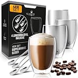 Latte Macchiato Gläser mit Löffel im Set Borosilikatglas 350ml - Doppelwandige Kaffee Cappuccino...