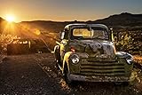 ROUTE 66 Fototapete VLIES-250x186 cm (2806A)-Sonnenuntergang Vintage Auto Retro Car Oldtimer...