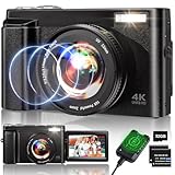 4K Digitalkamera, 48MP Autofokus Kamera Fotokamera mit 32GB Karte, 2.7'' 180° Filp-Bildschirm...