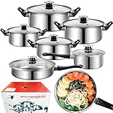 Retoo Topfset 12-teilig Kochtopf Set mit Glasdeckel Edelstahl Bratpfanne Kühlbleibender Griff...