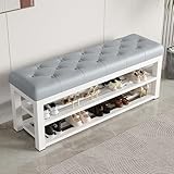 Schuhbank für den Eingangsbereich, mit gepolstertem Sitz, 2-stöckiges Schuhregal, Kunstleder und...