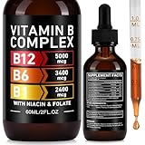 Vitamin B Komplex Tropfen Flüssig, 60ml Vitamin B Komplex Hochdosiert Tropfen mit 5 B-Vitaminen B1,...