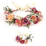 Blumenkranz Blume Krone Stirnband, Rose Braut Haarschmuck mit Armband-Set, GuKKK Blumenstirnband...