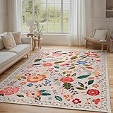 Puremy Waschbarer Wohnzimmerteppich, Vintage Blumenmuster Niedriger Flor Teppich, rutschfest,...