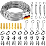 30m 3mm Drahtseil, Stahlseil mit Ösen, 304 Edelstahl Drahtseil Spanner, Drahtseil Ummantelt,...