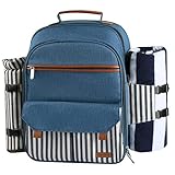 Sunflora Picknick Rucksack Set 4 Personen mit Isoliertem Kühlung und Decke, Picknickkorb 4 Personen...