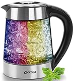 Glas Wasserkocher 1,7 Liter | 2200 Watt | Edelstahl mit Temperaturwahl | Teekocher | 100% BPA FREI |...