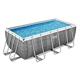 Bestway Power Steel Frame Pool-Set mit Filterpumpe 412 x 201 x 122 cm, Rattan-Optik (Schiefergrau),...