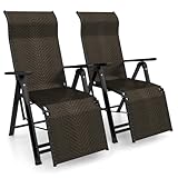 COSTWAY Sonnenliege Rattan 2er Set, klappbarer Liegestuhl mit Verstellbarer Rückenlehne,...