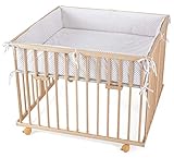 WALDIN Baby Laufgitter/Laufstall ca. 100 x 100 cm, BUCHE MASSIV, höhen-verstellbar, 2 Modelle...