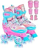 Rollschuhe Kinder Verstellbar Mädchen Rollerskates, Größe 26-37 Mit 6er Kinder Protektoren Set...
