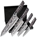Wolfblood PRO 4er Damastmesser Set XL (33, 31cm 23cm & 19cm) Profi Damast Küchenmesser Set aus...