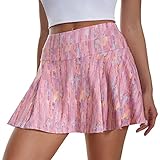 Damen Gedruckt Plissiert Tennisrock Hohe Taille Wanderrock Sportrock Hose High Waist Minirock...