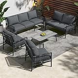 Gegtuon Gartenmöbel Sitzgruppe für 7 Personen, Rattan Lounge mit Sofa und Couchtisch, Möbel...