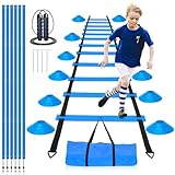 ZPONEED Slalomstangen Fussball Set, Slalom Poles 6 Slalom Stangen, mit 6m Koordinationsleiter, 10...