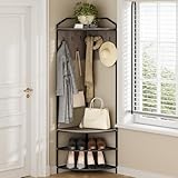 Garderobenständer Ecke,Metall Eckgarderobe,Freistehender Kleiderständer mit 4 Ebenen 10...