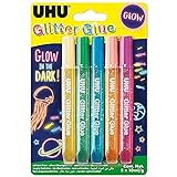 UHU Glitter Glue Glow in the Dark, Kleber zum Basteln, Dekorieren und kreativen Gestalten der im...