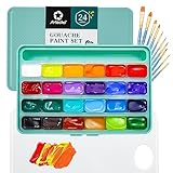 Artecho Gouache Farben Set 24 x 30 ml mit 10 Pinseln und Farben Palette, Farben für Leinwand,...