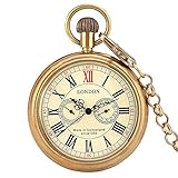 XOPIC Kupfer Antique London Antique Hands Mechanische Taschenuhr Handaufzug Skeleton Clock Herren...