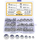 YIYICO Selbstsichernde Muttern Sortiment Sechskantmuttern Sicherungsmuttern 200Stk M3 M4 M5 M6 M8...