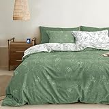 Dreamzie Bettwäsche Set 155x220 cm mit 2 Kissenbezügen 80x80 cm – Salbeigrünes Blättermuster...