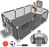 Aofesel Laufstall Baby 180x120cm, Laufgitter baby mit Matratze, Basketballkorb, Fußballnetzen, 10...