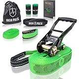 High Pulse® Slackline Set | 15 m – Komplettes Slackline-Set (12,5 m Band + 2,5 m Ratschenband)...