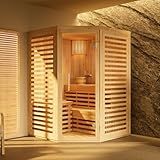 FinnTherm Innensauna Svala, Ecksauna mit Glasfront für 2 Personen, Innenmaße: B 129 x T 129 x H...