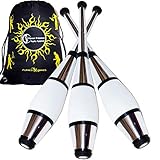 Juggle Dream Euro PRO Jonglierkeulen 3er-Set (Silber) Jonglier Keulen Training Set + Flames N Games...