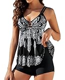 Genfien Damen Zweiteilig Badeanzug Push up Bademoden Bauchweg Tankini Set High Waist Beachwear...