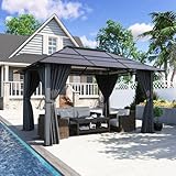 TRIUMPHKEY Aluminium Pavillon mit Festem Dach, Gartenpavillon mit PC-Platte für weiches Licht und...